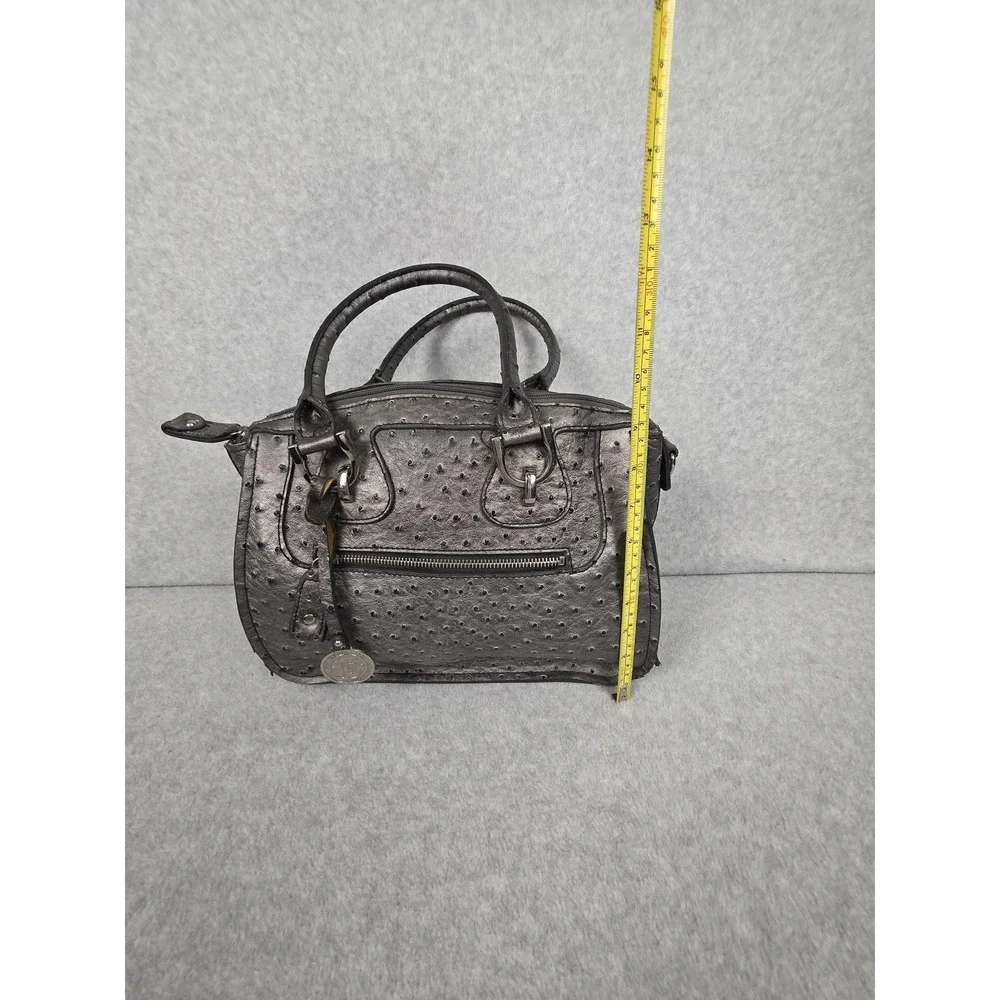 London‎ Fog Bag Womens Small Black Ostrich Embossed Satchel Handbag Purse